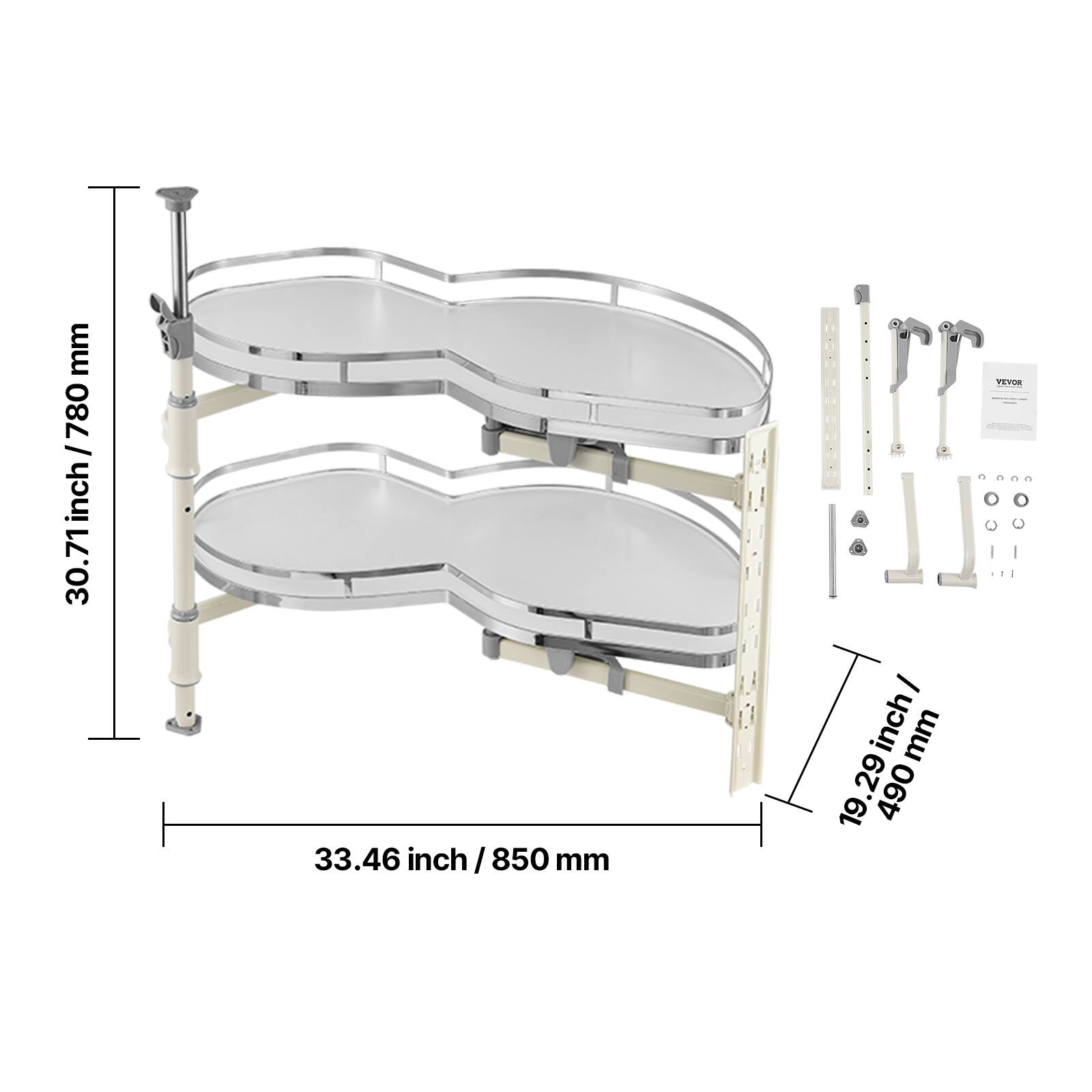 - 30.71 inch / 780 mm
- 33.46 inch / 850 mm
- 19.29 inch / 490 mm