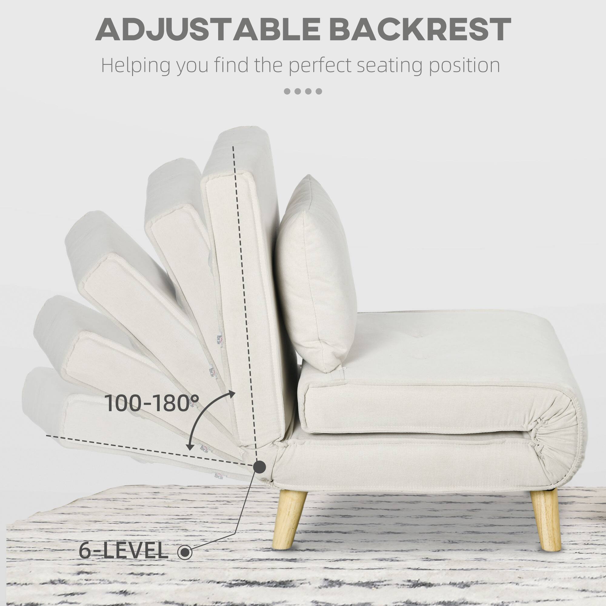 ADJUSTABLE BACKREST  
Helping you find the perfect seating position  

100-180°  

6-LEVEL