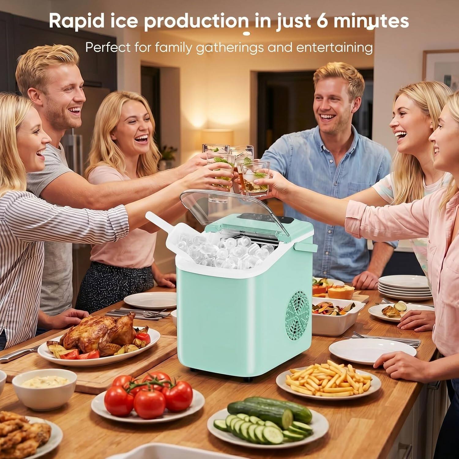 Rapid ice production in just 6 minutes  
Perfect for family gatherings and entertaining