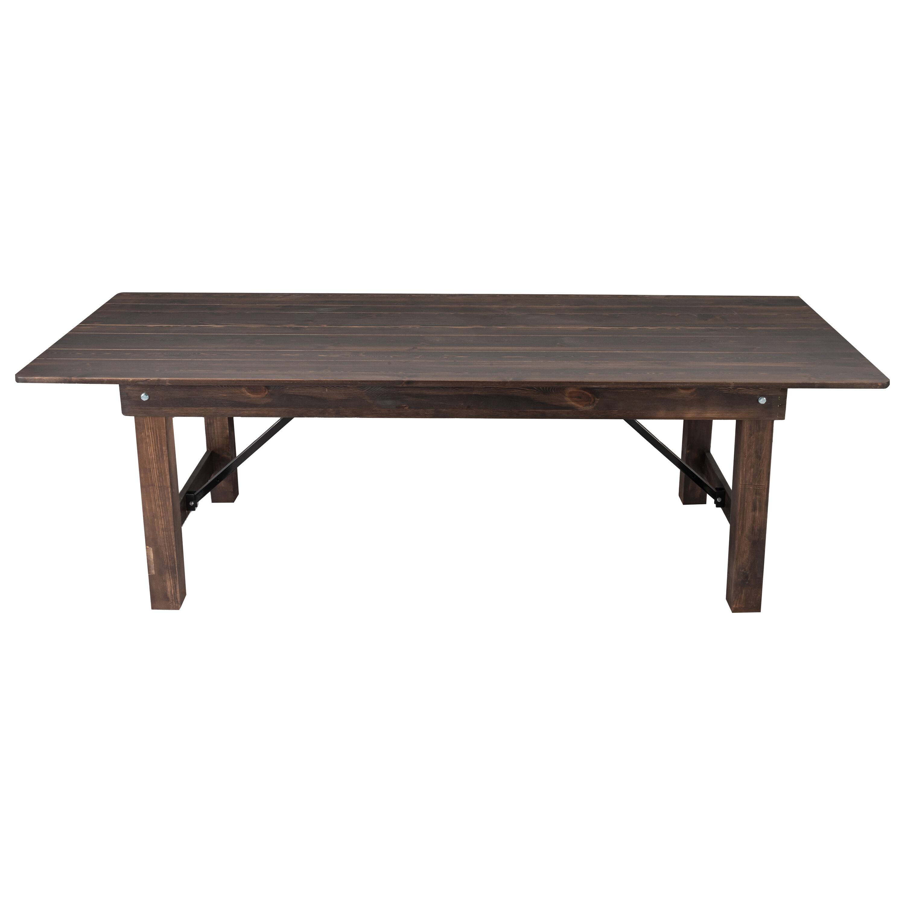Angle. Flash Furniture - HERCULES 8' x 40" Rectangular Antique Rustic Mahogany Solid Pine Folding Farm Table - Brown.