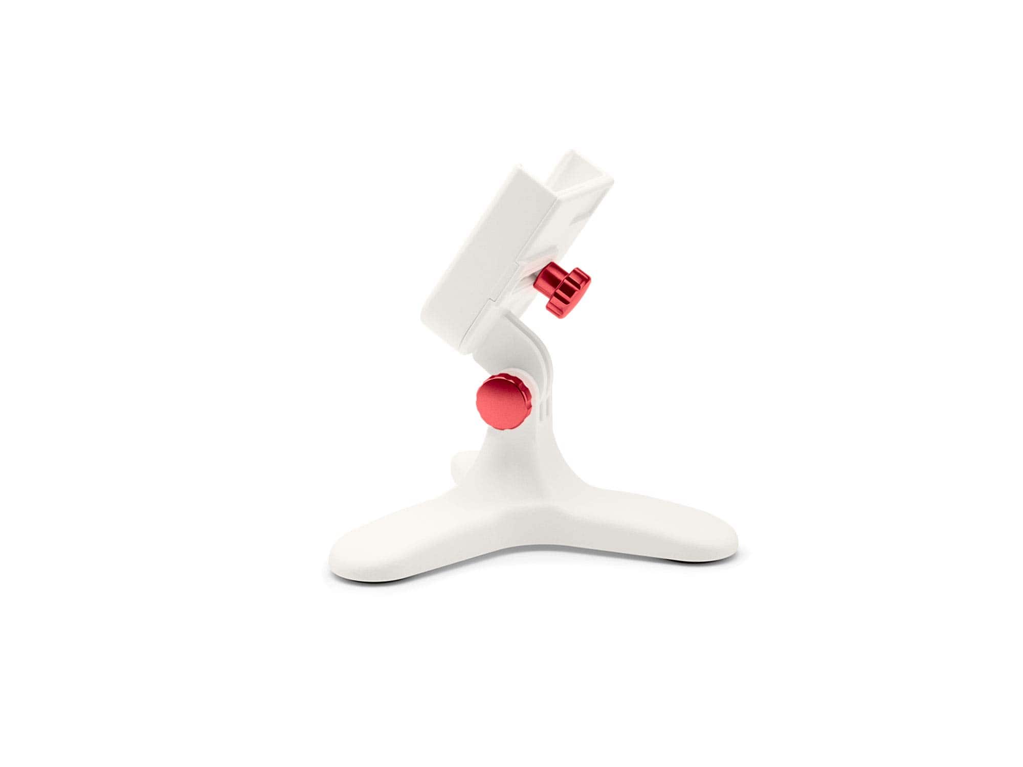 WeatherTech - DeskFone | Adjustable & Secure Fit Universal Desktop Cell Phone Holder – White Body – Red Metal Knobs - White/Red Metal