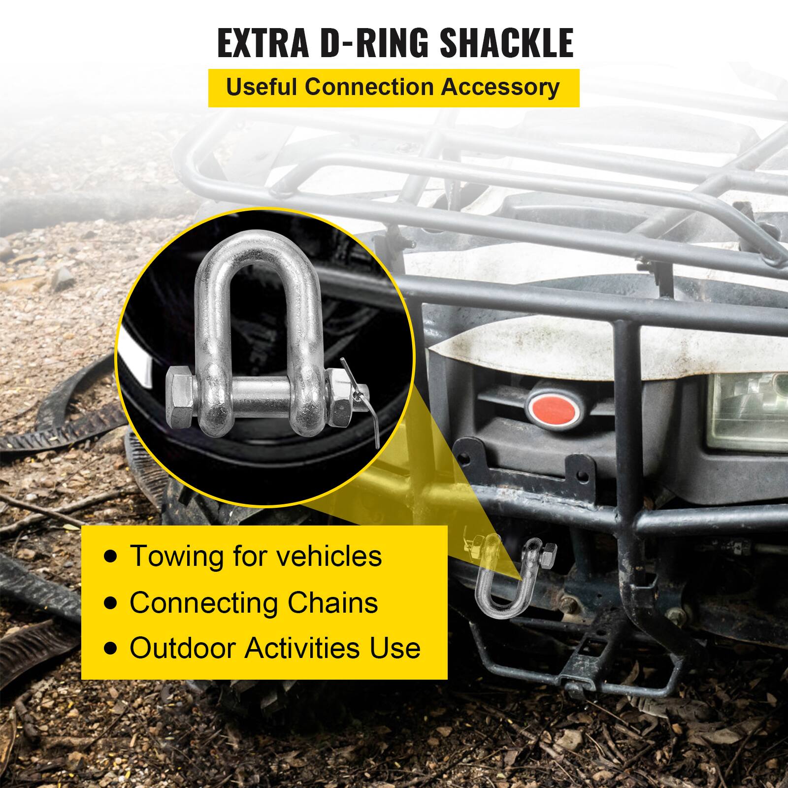 EXTRA D-RING SHACKLE  
Useful Connection Accessory  

- Towing for vehicles  
- Connecting Chains  
- Outdoor Activities Use
