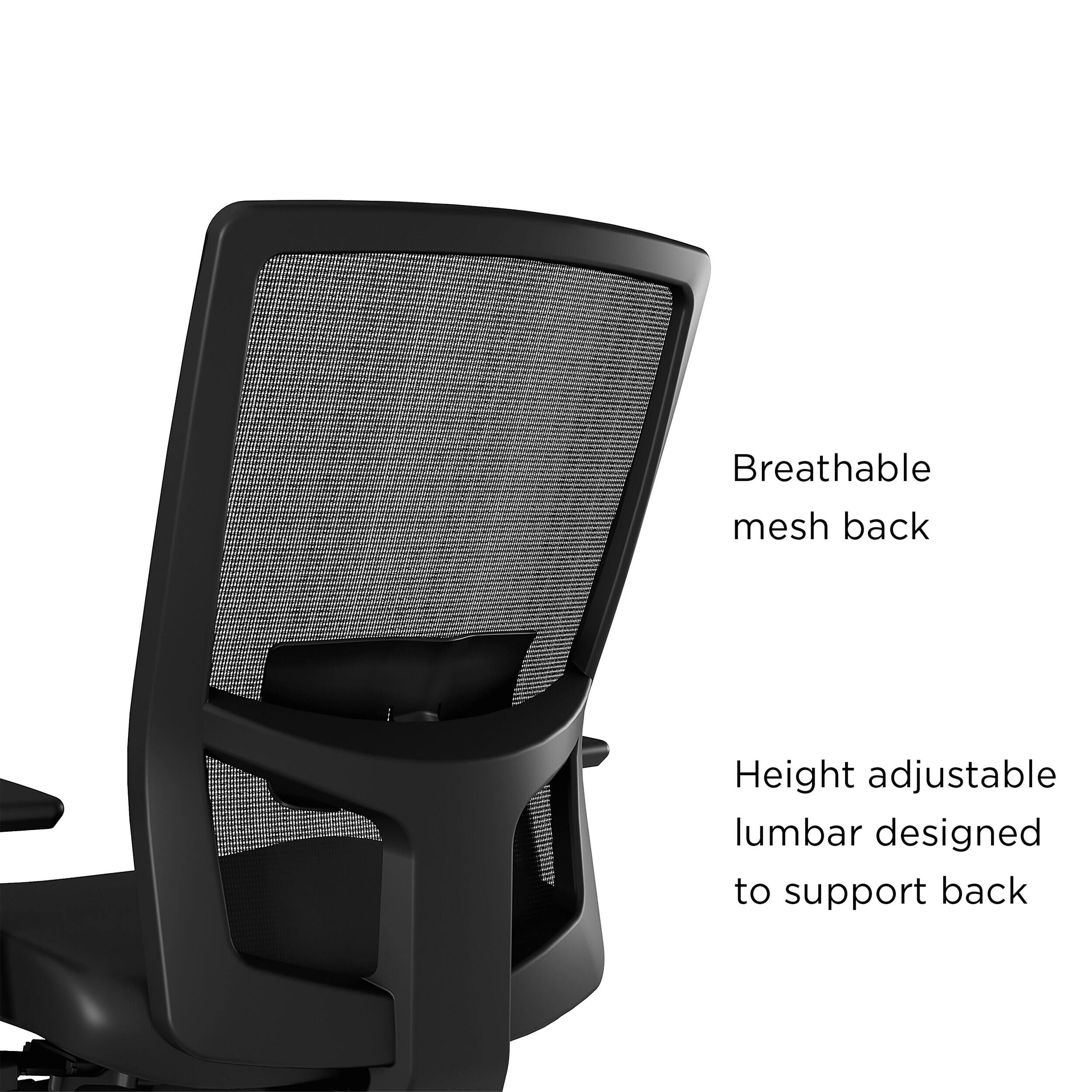 Breathable mesh back  
Height adjustable lumbar designed to support back
