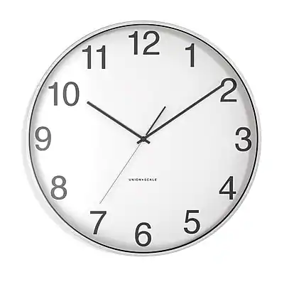 Front. Union & Scale - Essentials Wall Clock, Aluminum, 16" - Silver.