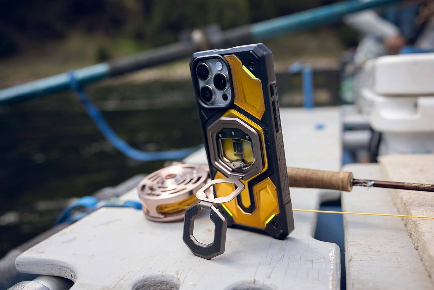 Angle. UAG - UAG Magnetic Ring Stand Monarch Mag2 w/Built-in Bottle Opener - Ultra-Strong Double Magnet MagSafe Compatible - GUNMETAL - Gunmetal.