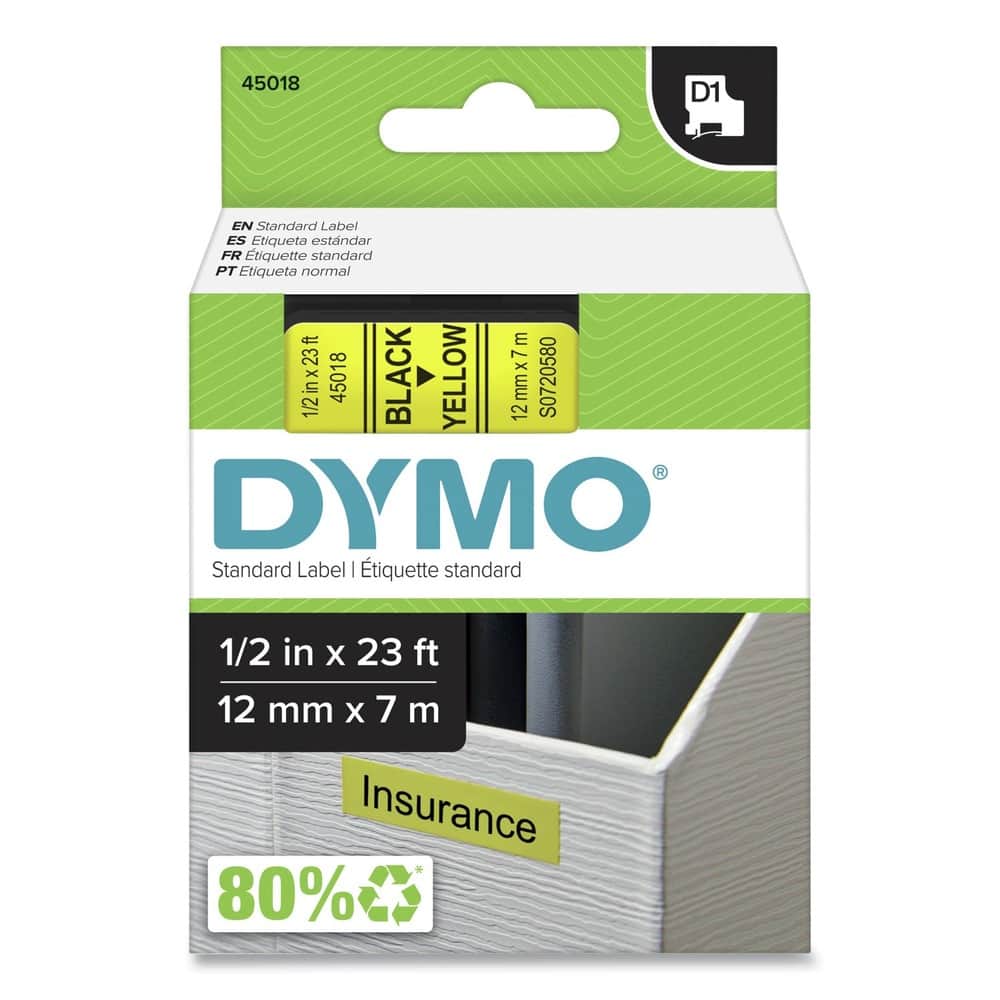 DYMO - 45018 0.5 in. x 23 ft. D1 High-Performance Polyester Removable Label Tape - Yellow