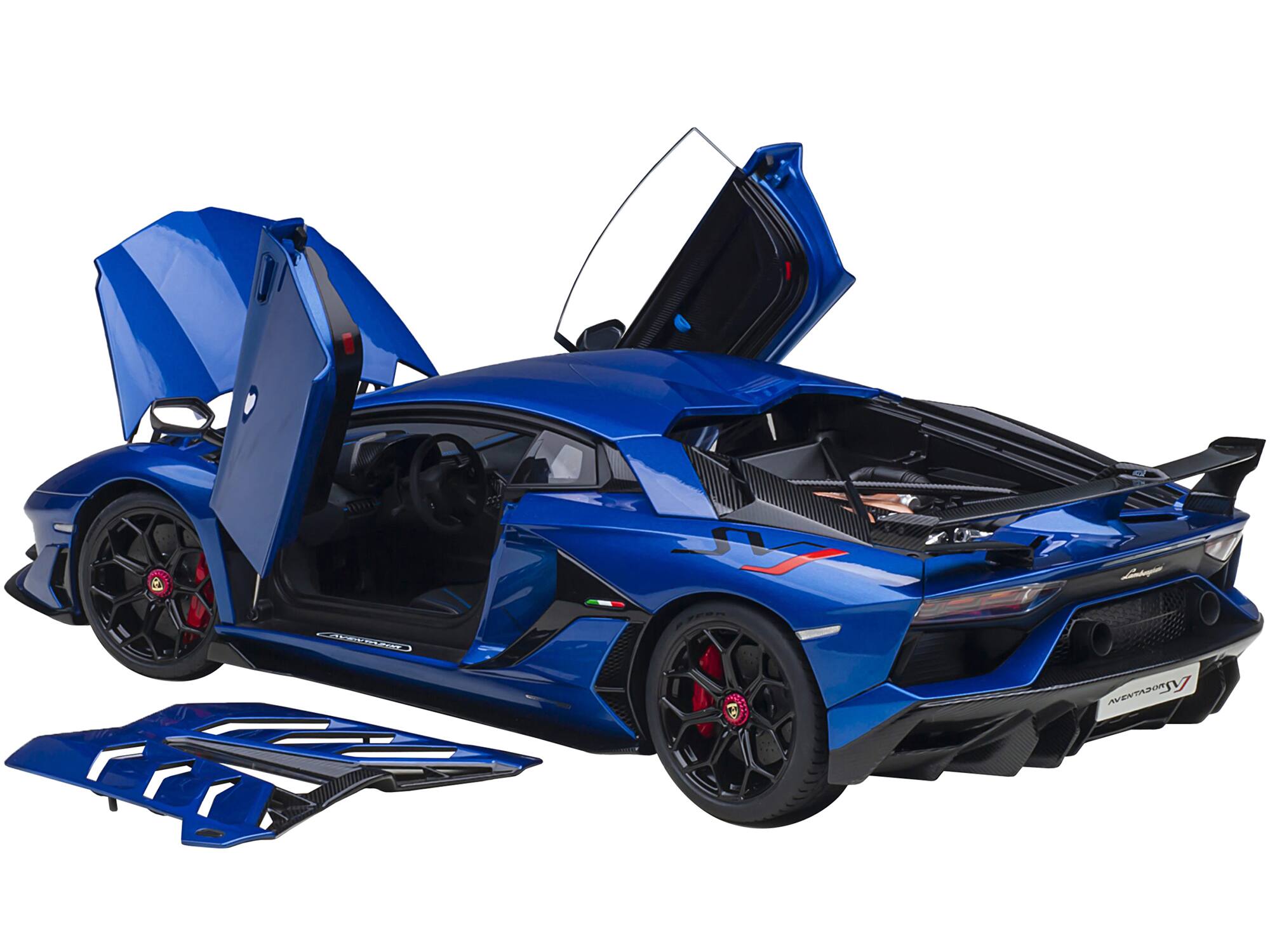 Angle. Autoart - Lamborghini Aventador SVJ Blue Nethuns Metallic 1/18 Model Car by Autoart - Blue Nethuns Metallic.