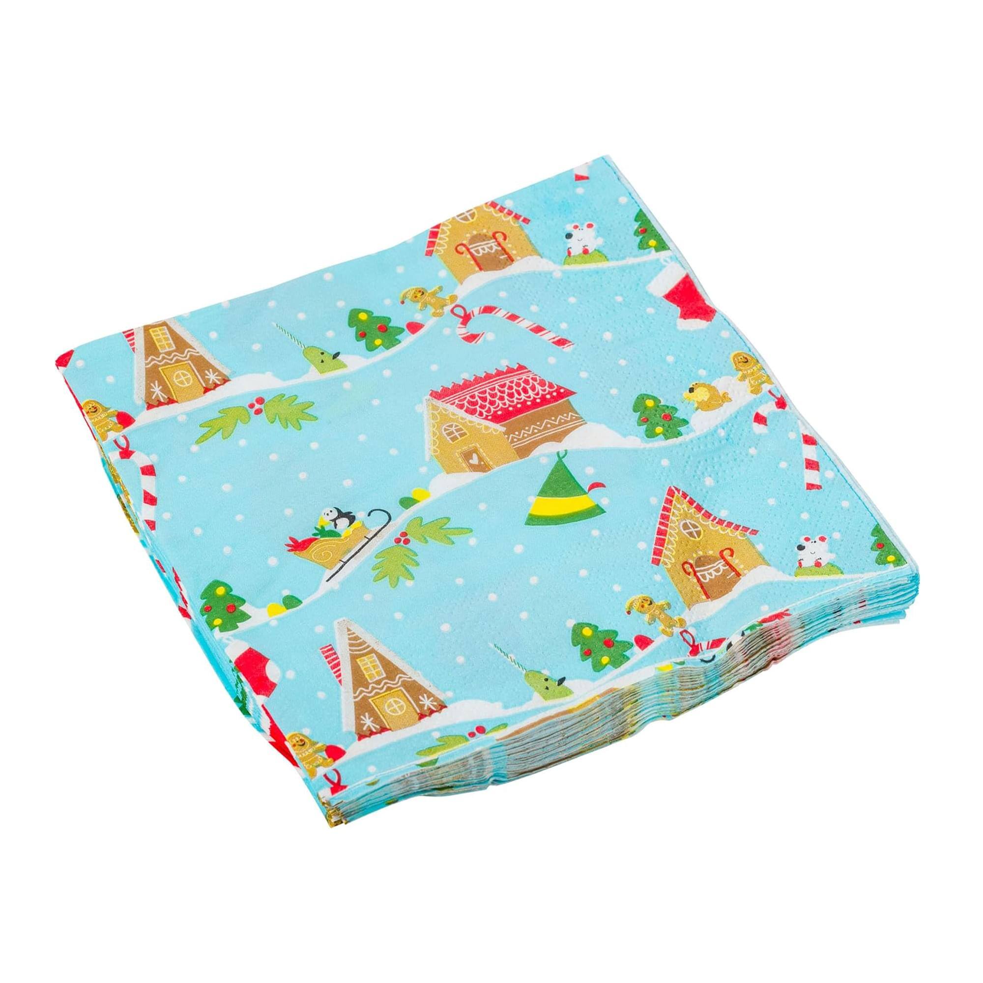 Alt View 1. Silver Buffalo - Elf Fa La La Santa Snow Icons 32 Piece Paper Napkin and Plate Party Pack - Blue.