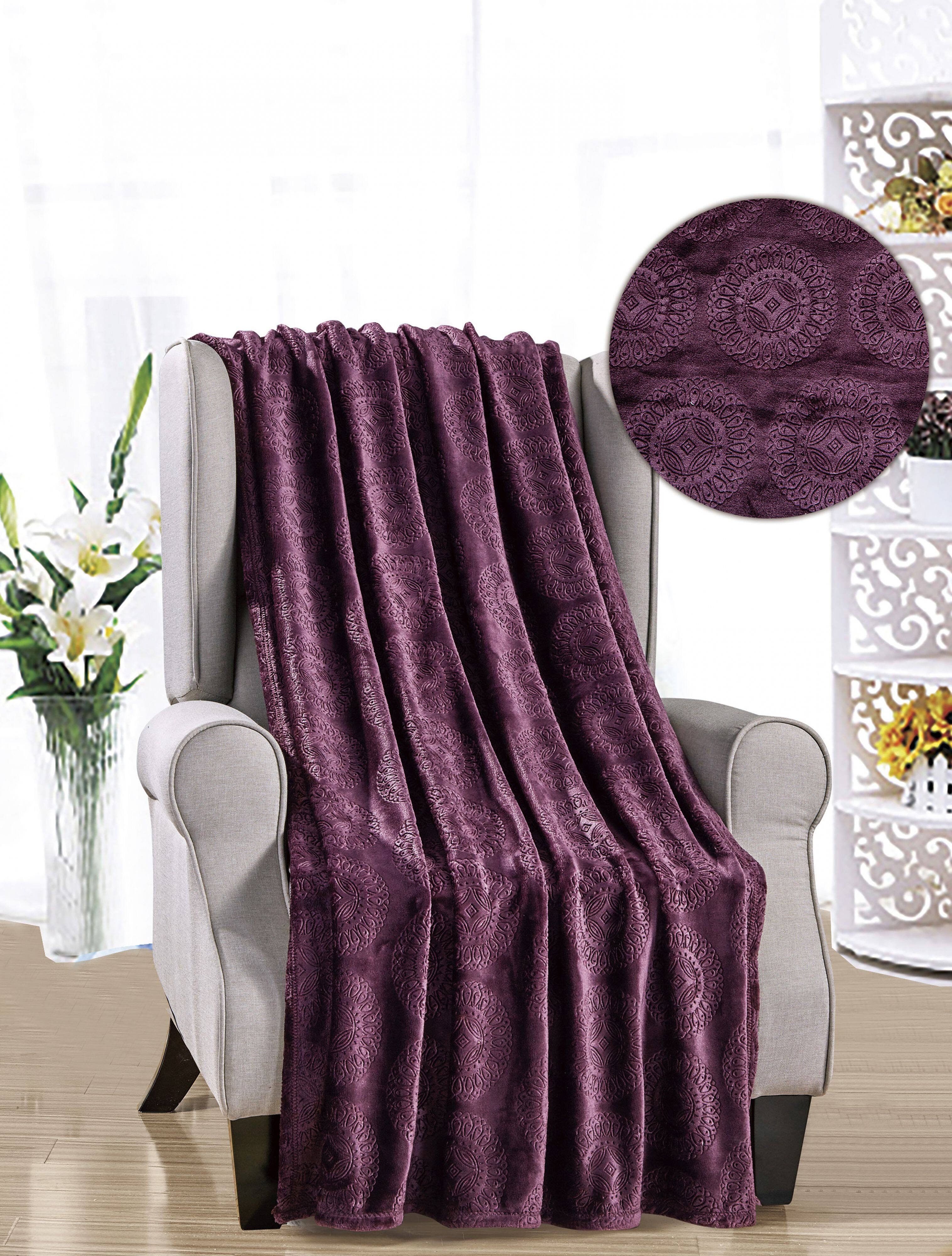 Left. Noble House - Super Comfy and Cozy Caesar 50" X 60" Microplush Throw Blanket - Plum - Plum.