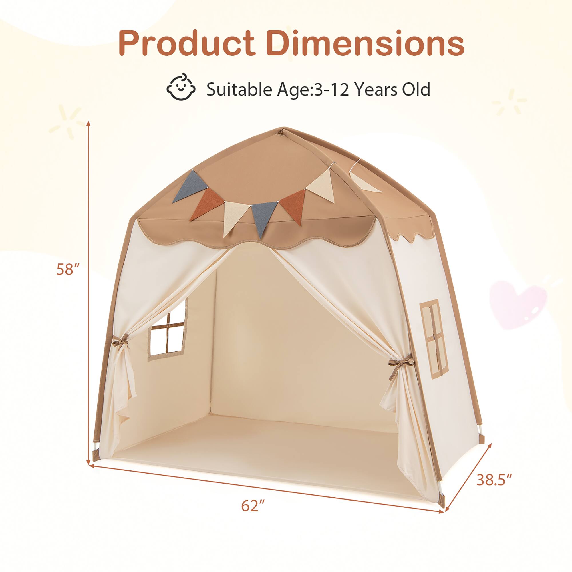 Product Dimensions  
Suitable Age: 3-12 Years Old  

58"  
62"  
38.5"