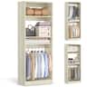 Aheaplus - 25'' Closet System with 2 Hanging Rods, Freestanding Closet Organizer System with Adjustable Shelves - Beige Oak