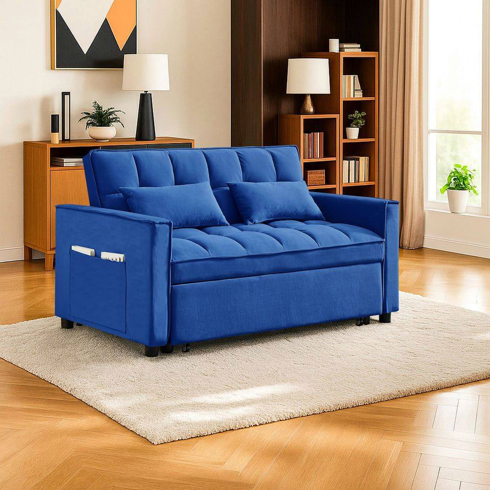 Alt View 4. Resenkos - 54 Inch Adjustable Sofa Bed with Adjustable Backrest, Dual Armrests and Side Storage Pocket for Living Room - Dark Blue.