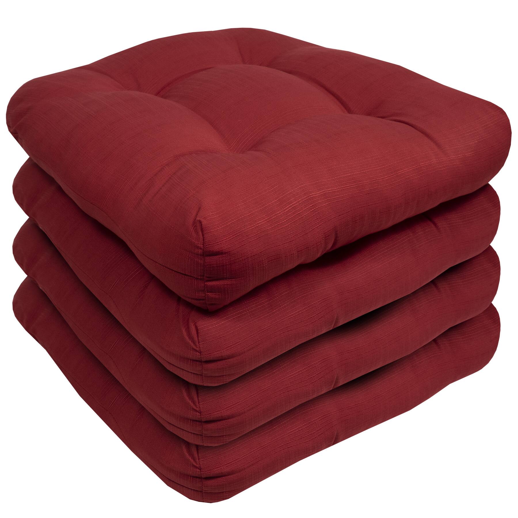 Angle. Sweet Home Collection - Patio Cushions Indoor/Outdoor Chair Pads Tufted 19" x 19", 4-Pack - Red.