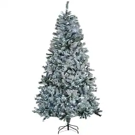 Homcom - Prelit Snow Flocked Artificial Christmas Tree with LED Lights - Green