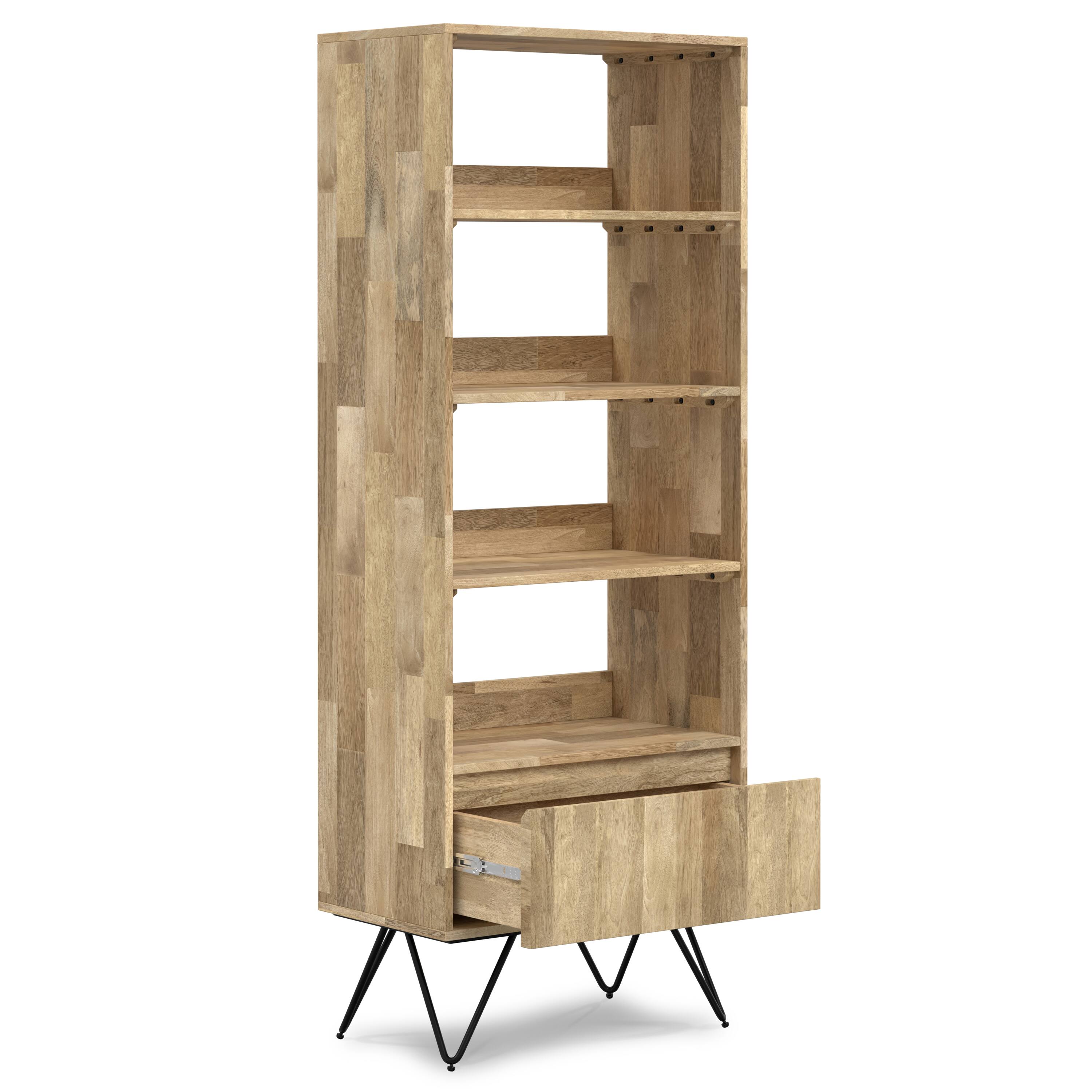 Back. Simpli Home - Hunter 64 inch Tall Solid Mango Wood Tall Bookcase in Natural - Natural.