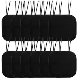 Sweet Home Collection - Honeycomb Memory Foam Non-Slip 16" x 16" Chair Cushion Pad with Ties, 12-Pack - Black