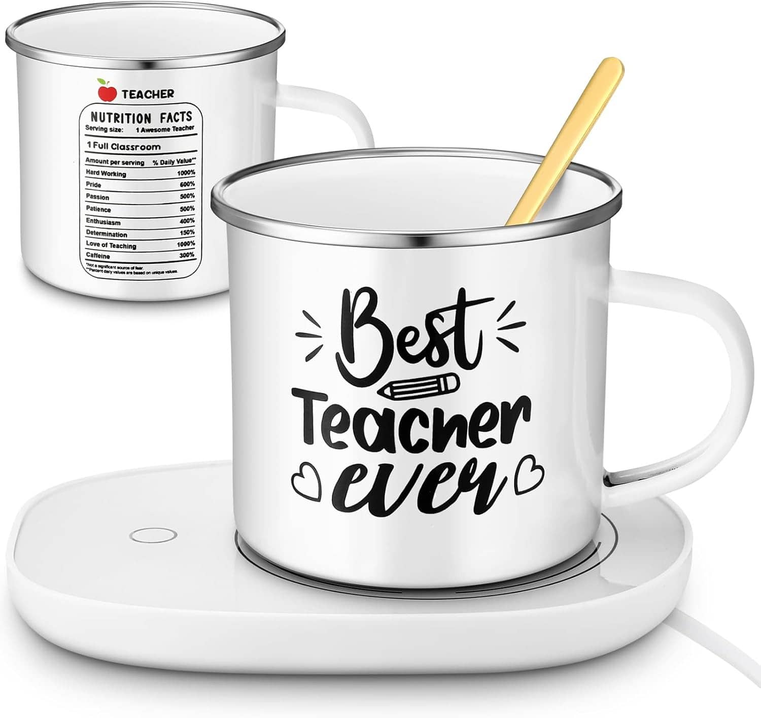 Schertz - Coffee Mug Warmer Set – Ceramic Mug, Spoon, Teacher Gift - White
