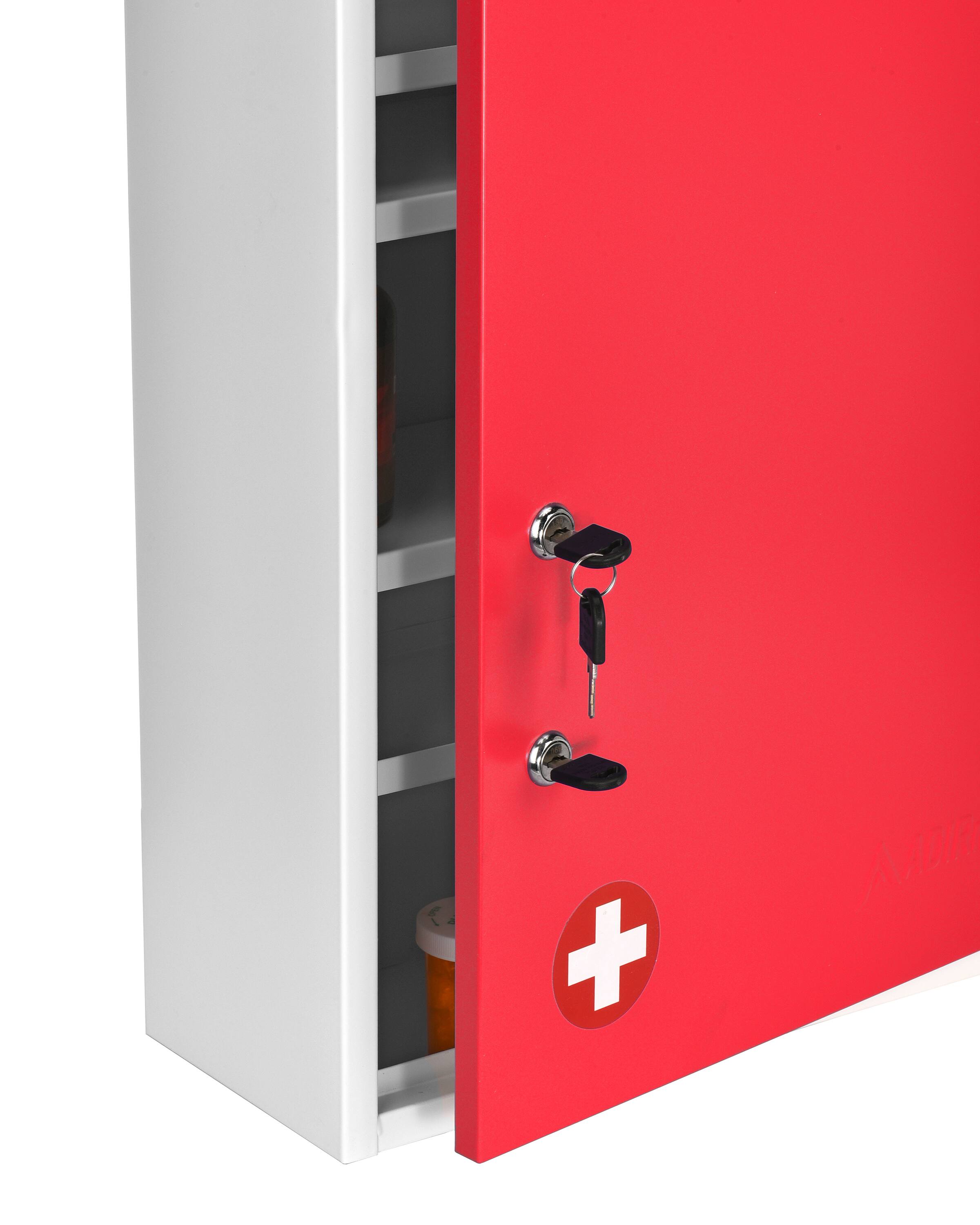 Angle. Viva Comfort - Medicine Cabinet, Large Surface Mount Bathroom Security Cabinet with Dual Lock - Red.