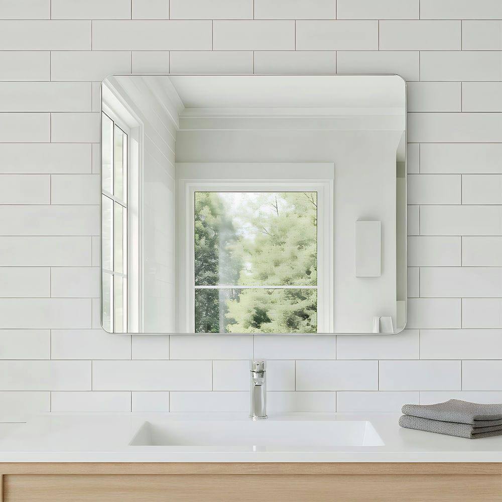 Alt View 6. Kadyn - 36x30 Inch Wide Rectangle Wall Mirror with Rounded Corners and Silver Metal Frame - Silver.