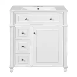 Boyel Living - 30 Inch French Style Bathroom Vanity with Ceramic Sink and Storage - White