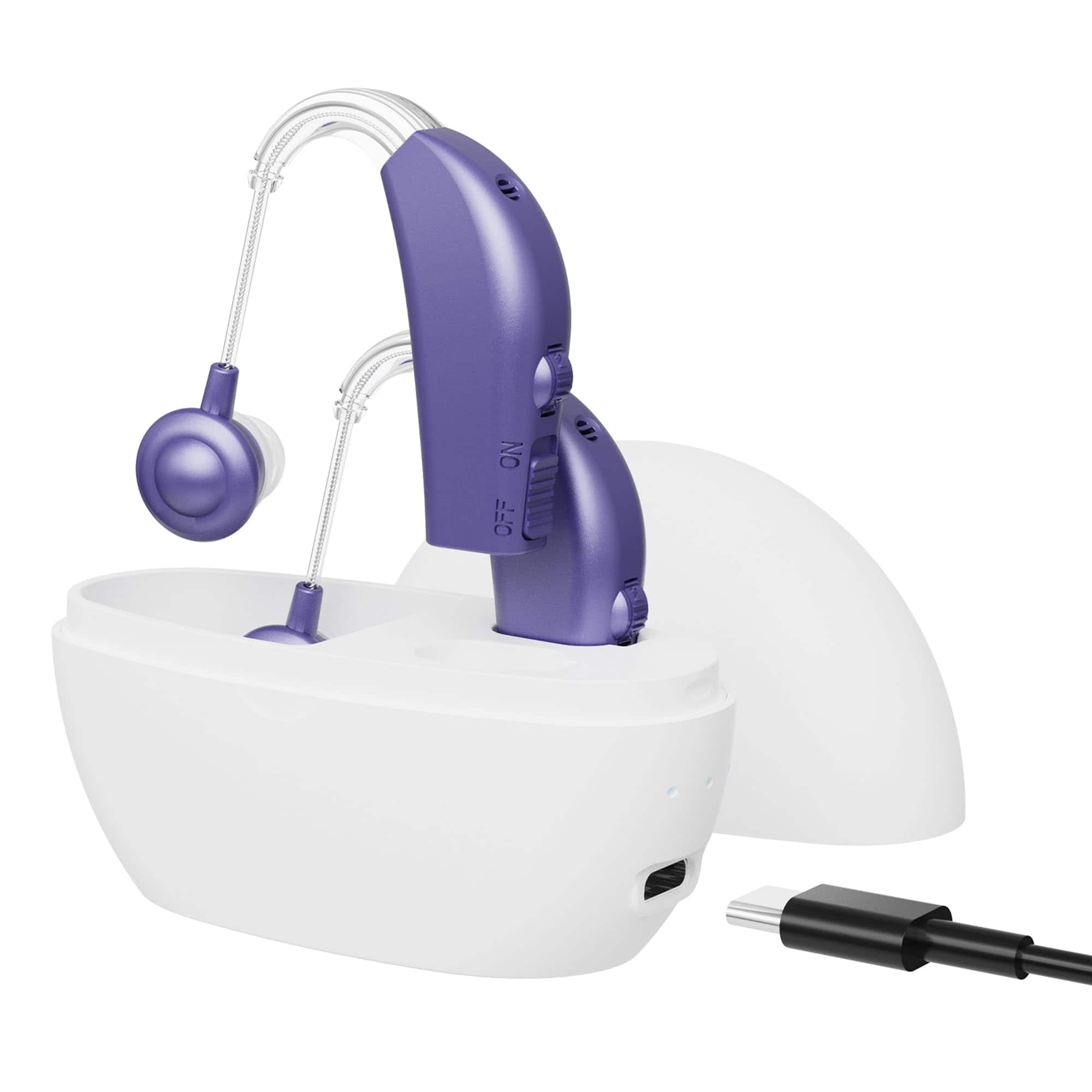 MEDca - Digital Hearing Aid Amplifier Set – Premium Rechargeable BTE Personal Sound Device for Adults (Pair - Purple