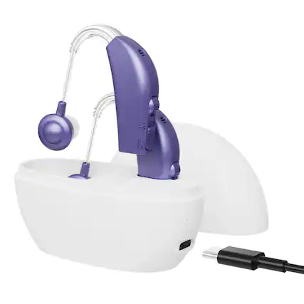 Front. MEDca - Digital Hearing Aid Amplifier Set – Premium Rechargeable BTE Personal Sound Device for Adults (Pair, Purple) - Purple.