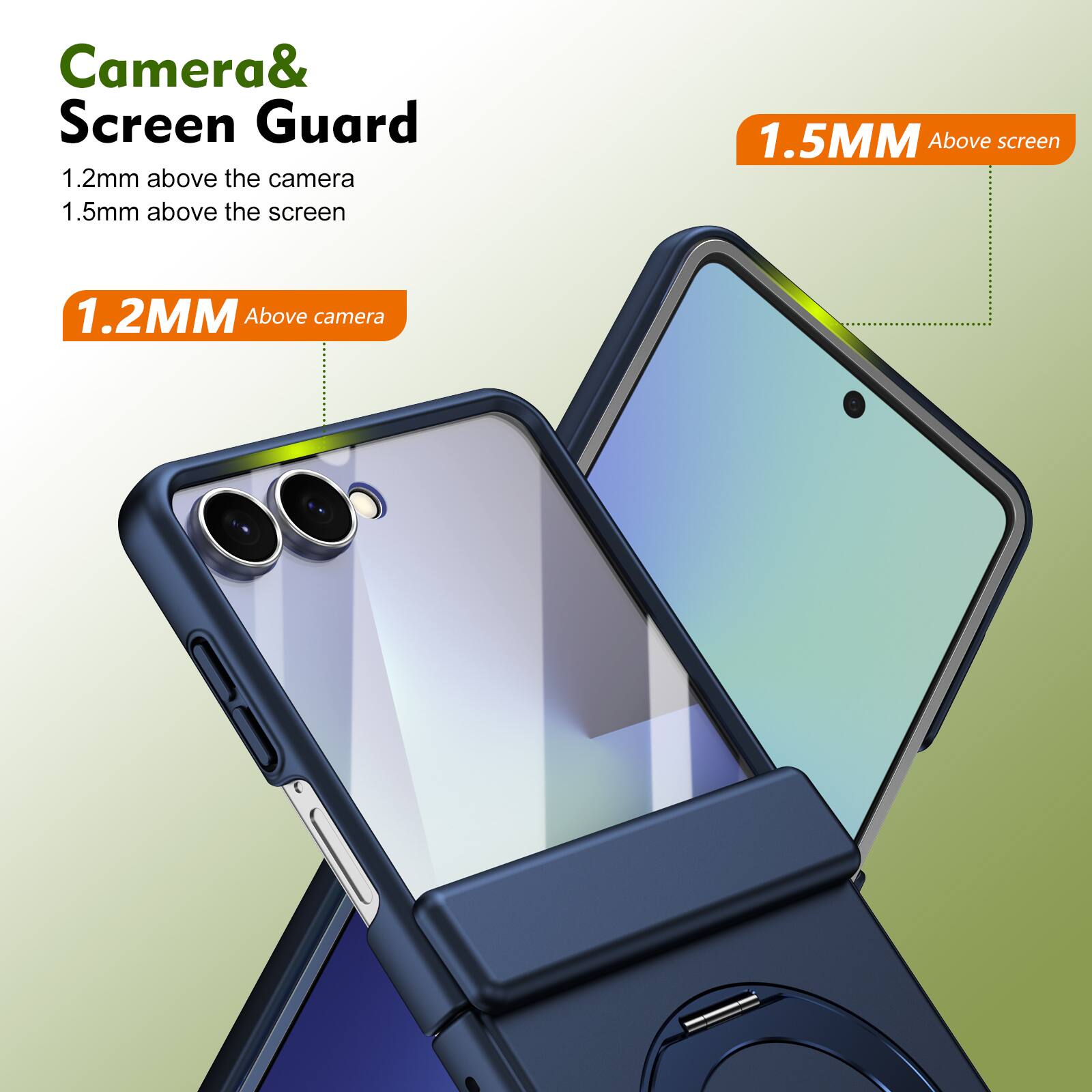Camera & Screen Guard  
1.2mm above the camera  
1.5mm above the screen  

1.2MM Above camera  
1.5MM Above screen