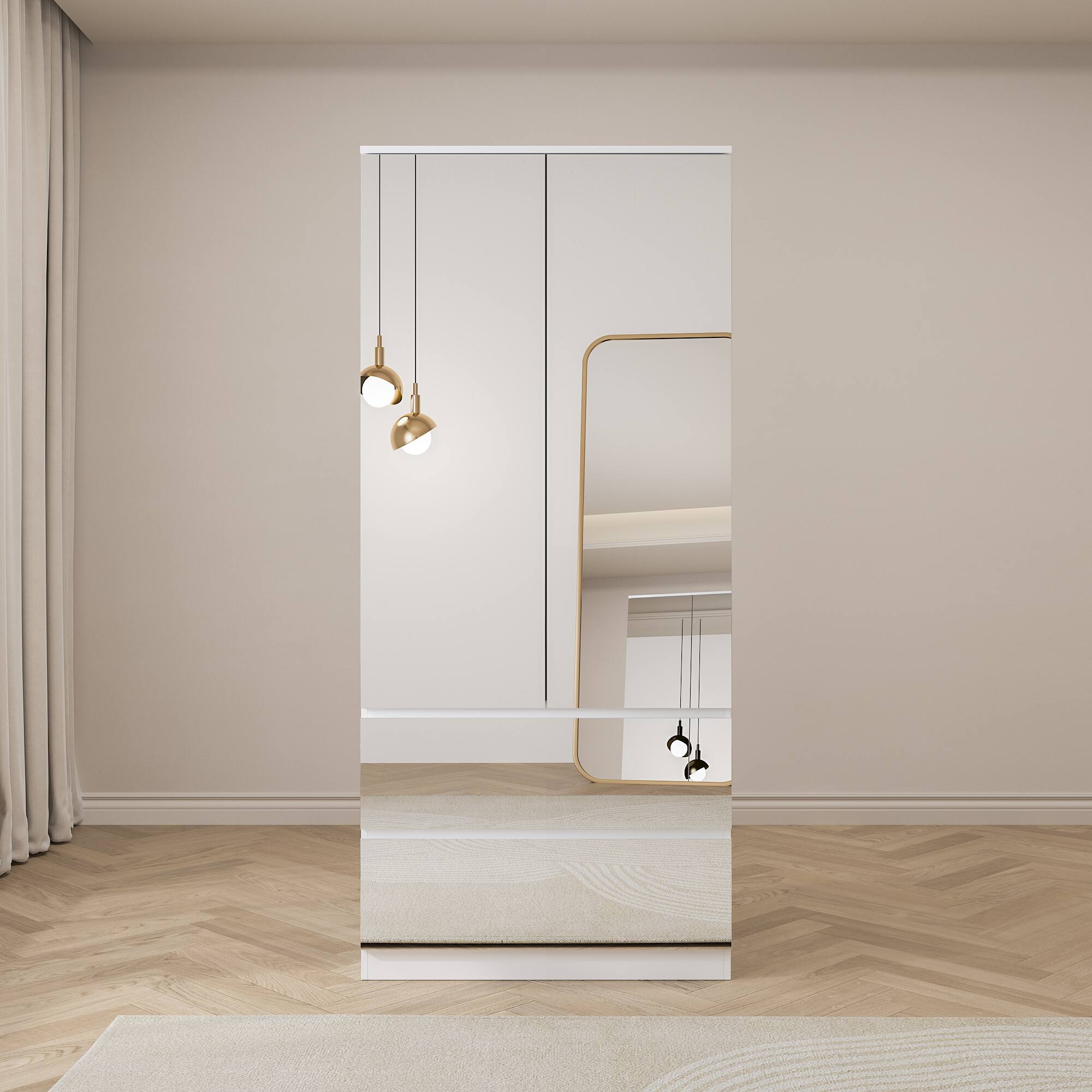 Alt View 10. FUFU&GAGA - FUFU&GAGA Mirrored Wardrobe with Drawers & Anti - Tip Hardware - White.