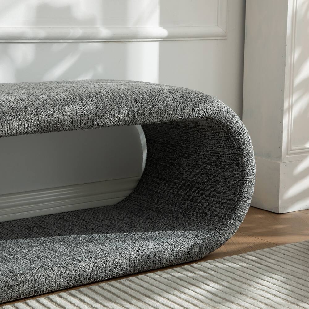 Alt View 2. Ropilly - Ropilly 52 Inch Modern Gray Chenille Upholstered Entryway Shoe Bench, End of Bed Bench with Iron Frame - Gray.