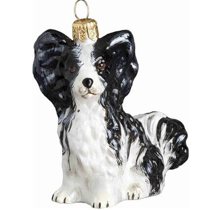 Front. Joy to the World Collectibles - Joy to the World Sitting Black and White Papillion Dog Polish Glass Christmas Ornament Decoration - Multicolor.