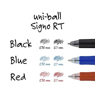 uni-ball Signo RT

Black  
0.38 mm  
0.7 mm  

Blue  
0.38 mm  
0.7 mm  

Red  
0.38 mm  
0.7 mm