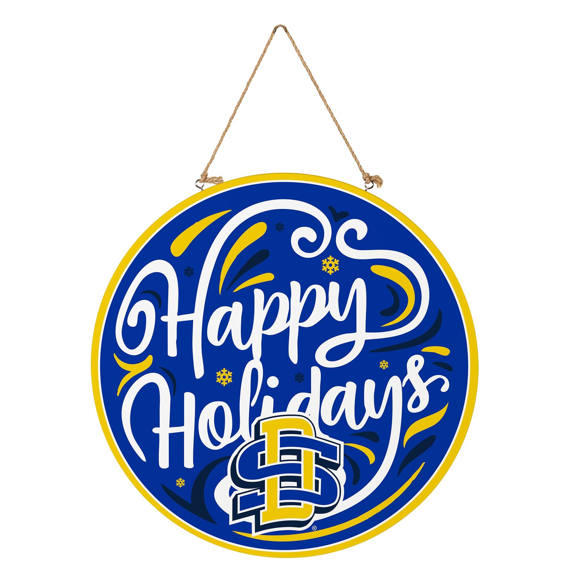 Alt View 2. Evergreen Enterprises - South Dakota State Jackrabbits 18" Happy Holidays Wooden Round Door Sign - Multicolor.