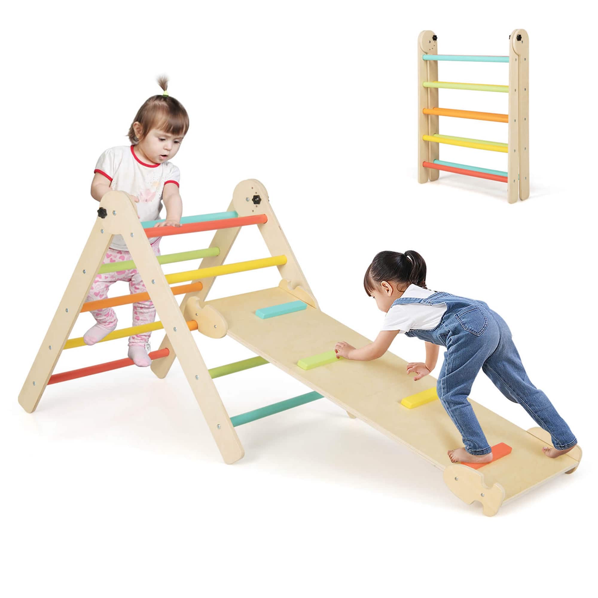 Costway - 3-in-1 Triangular Climbing Toys Foldable & Height-adjustable Triangle Set - Colorful