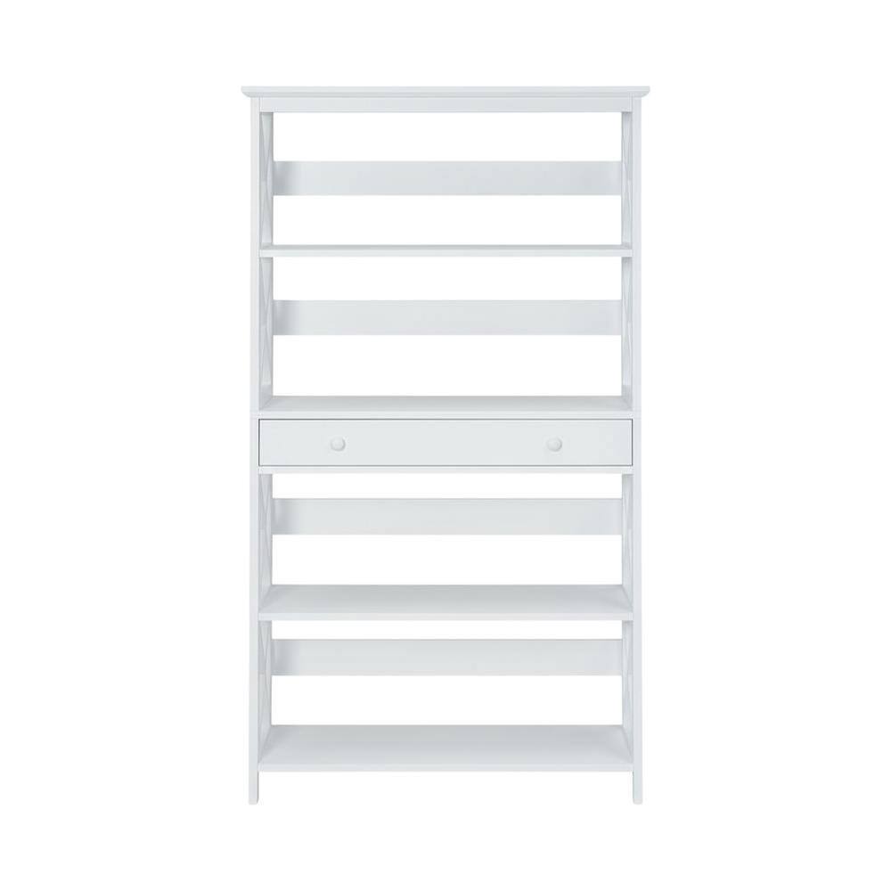 Angle. FurniFact - Wooden 5-Tier Bookcase with Drawer for Storage and Organization - White.