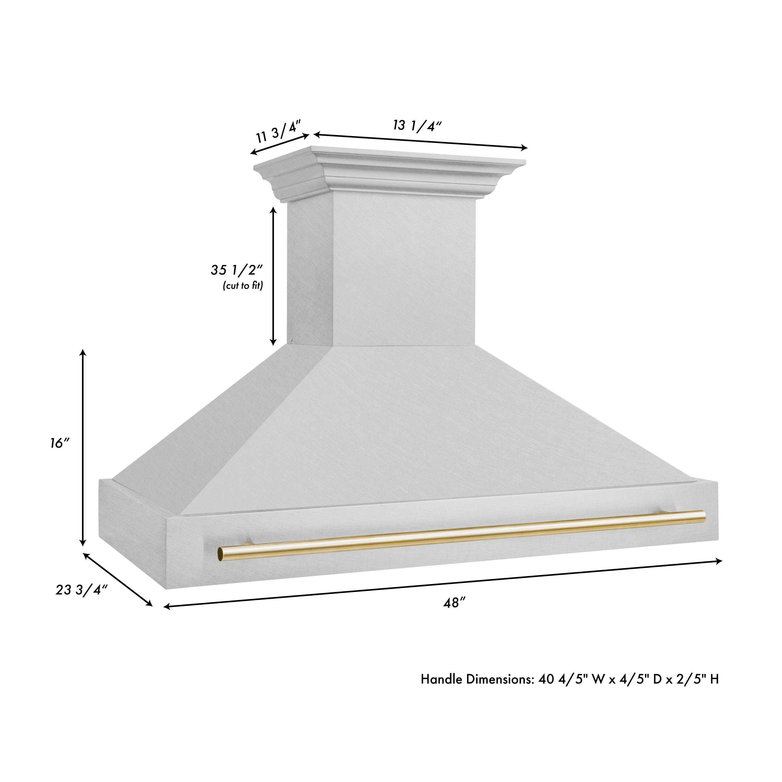 11 3/4" 13 1/4" 35 1/2" (cut to fit) 16" 23 3/4" 48" Handle Dimensions: 40 4/5"W x 4/5"D x 2/5"H
