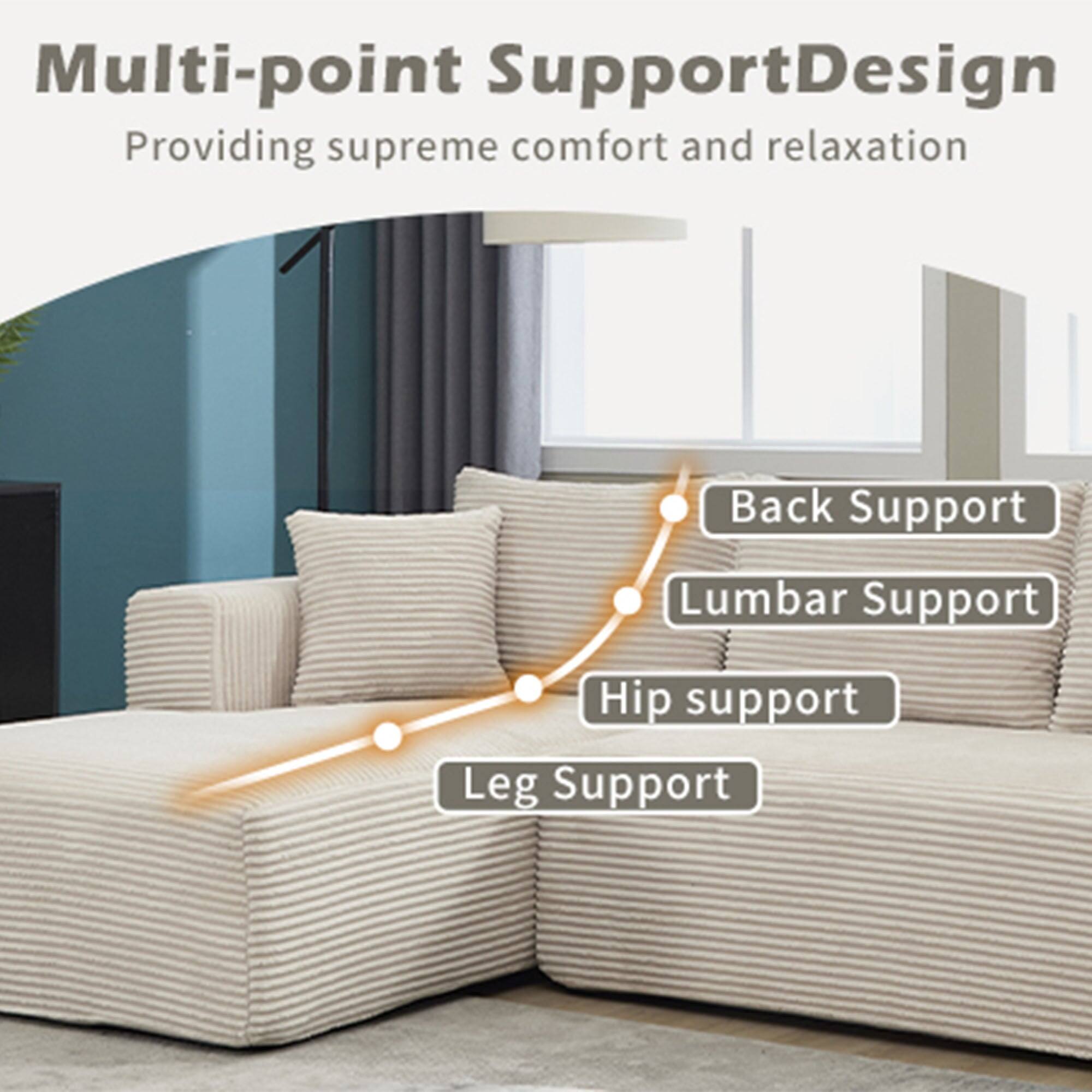 Multi-point Support Design  
Providing supreme comfort and relaxation  

- Back Support  
- Lumbar Support  
- Hip Support  
- Leg Support