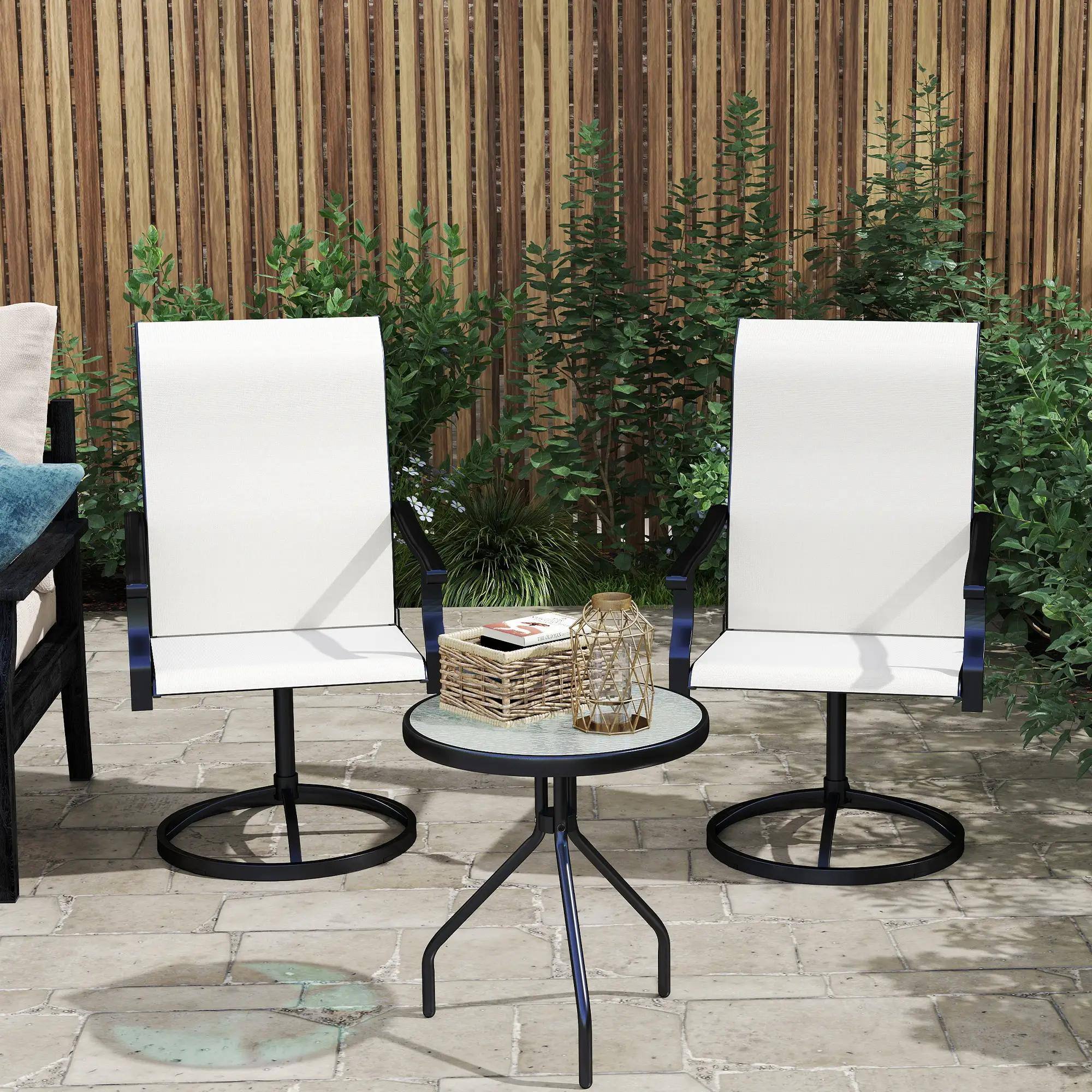 Back. Resenkos - Resenkos Outdoor Swivel Seating Set, High-Back Mesh Dining Chairs, Weatherproof for Yard, Outdoor Living, Cream White - Cream White.