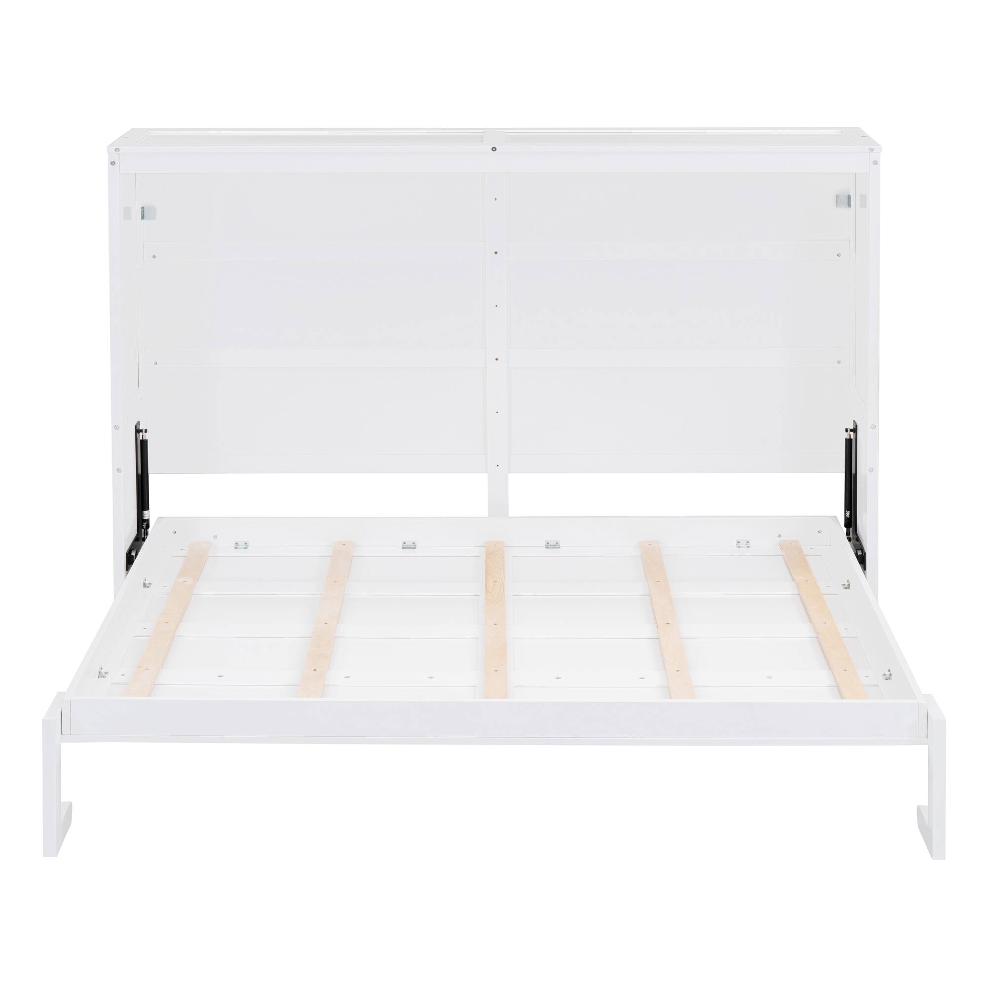 Back. Tiramisubest - Full Size White Plywood Murphy Wall Bed, Space-Saving with Comfortable Slats - White.