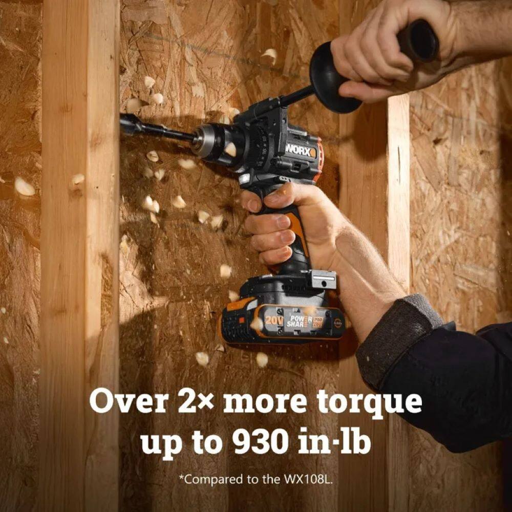 WORX C 20V POWER SHAR  
Over 2x more torque up to 930 in-lb  
*Compared to the WX108L.