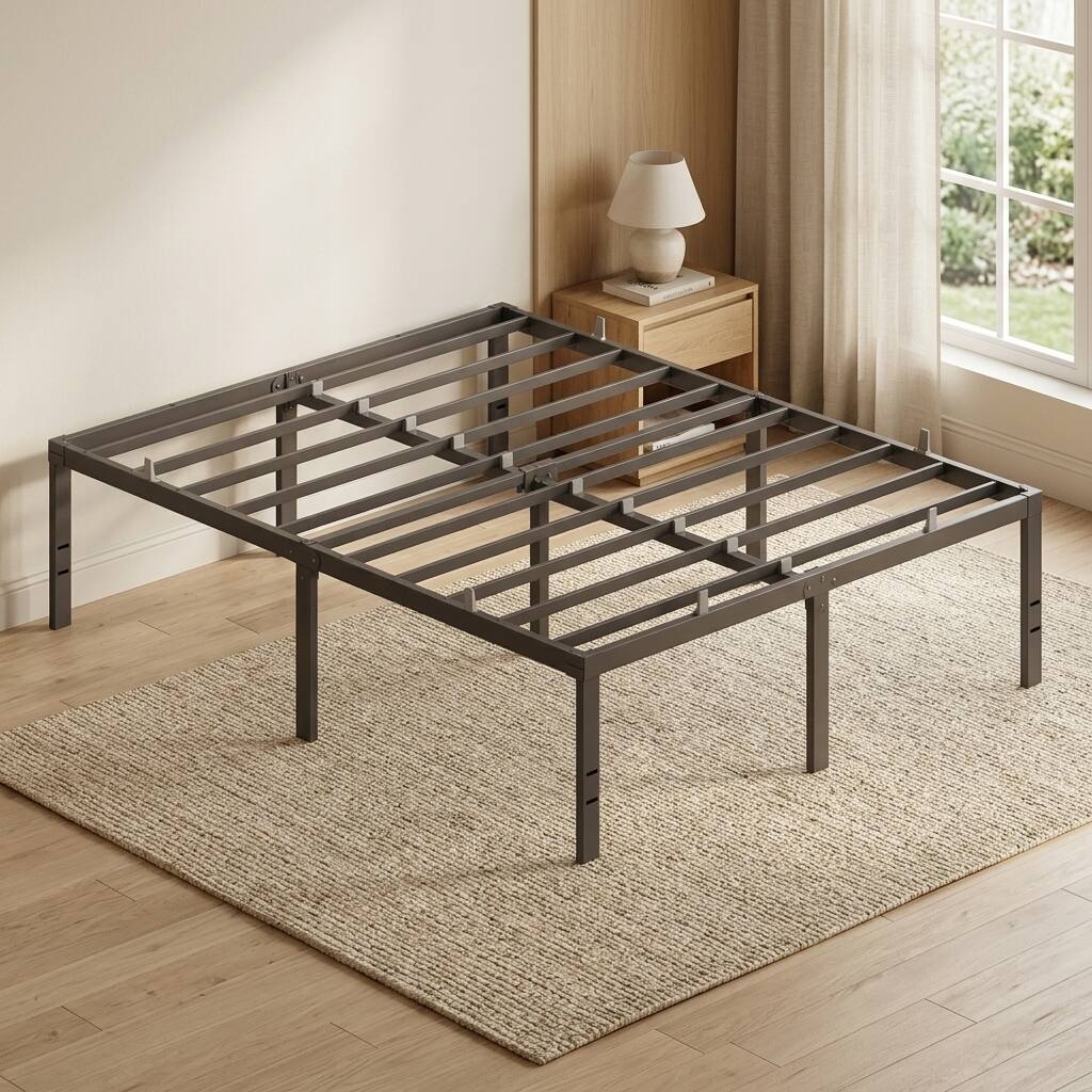 Songmics Home - Full Metal Bed Frame 18 Inches Tall, Heavy-Duty Platform Bed, with Under-Bed Storage - Matte Black