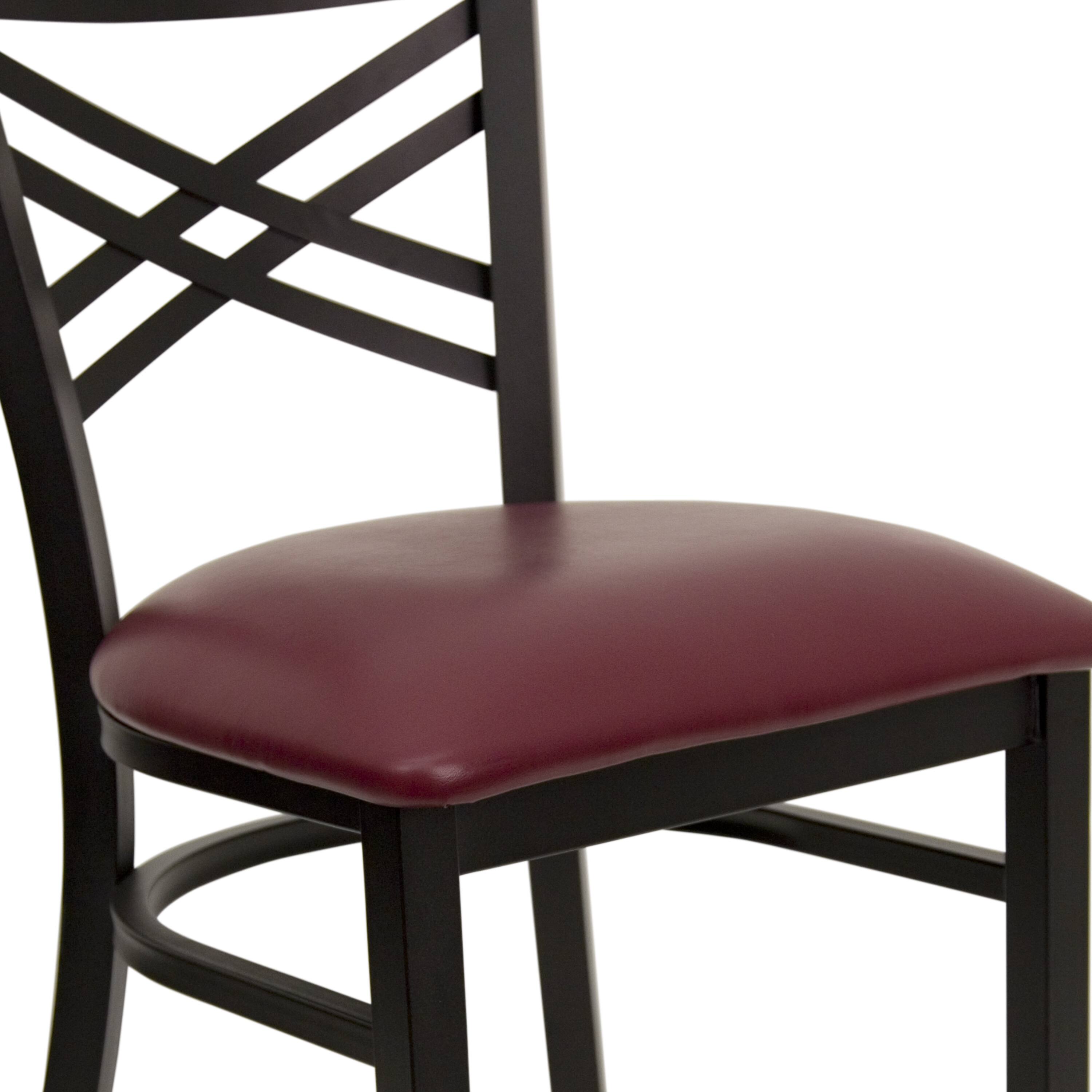 Alt View 9. Emma + Oliver - "X" Back Metal Restaurant Dining Chair - Burgundy Vinyl Seat/Black Metal Frame.