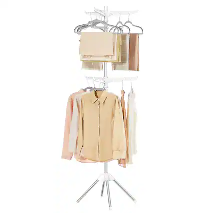 Front. Songmics Home - 2-Tier Clothes Drying Rack, 75.2-Inch Folding Laundry Drying Rack with 6 Rotatable Arms for Hangers, Stainless Steel - White and Silver.
