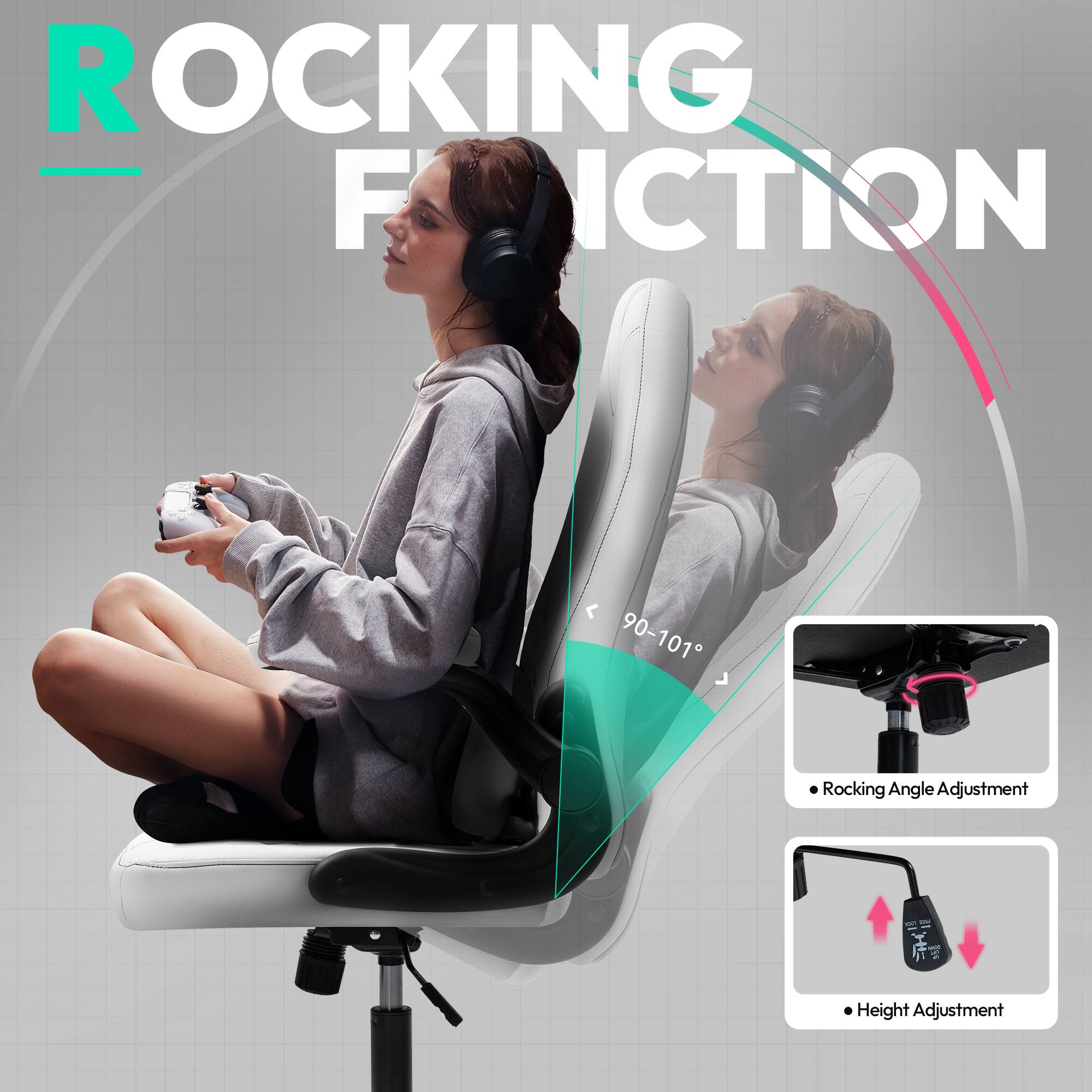 ROCKING FICTION

- Rocking Angle Adjustment: 90-101°
- Height Adjustment