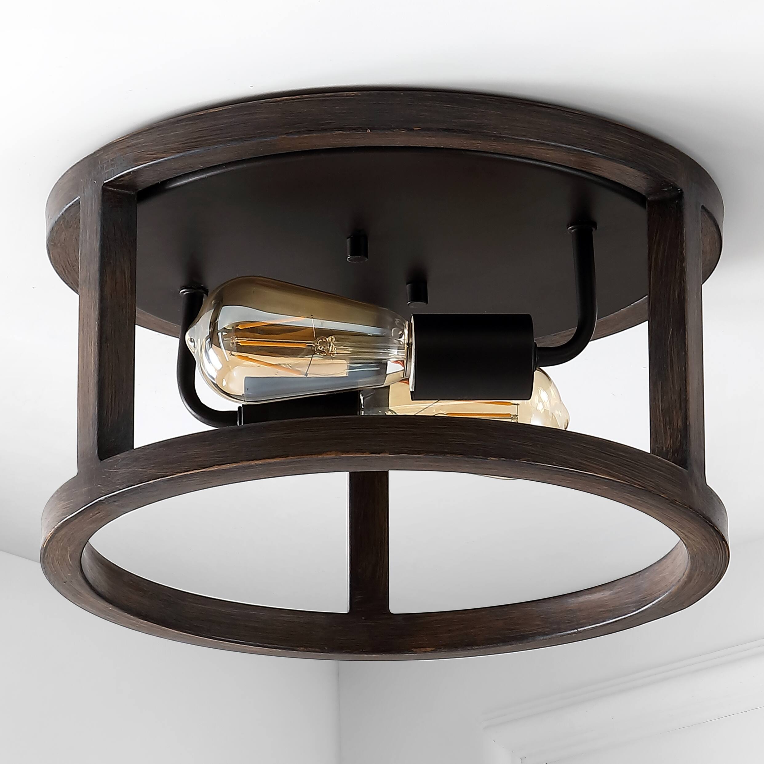 Jonathan Y Atelier 12.75" 2 Light Iron Rustic Industrial LED Flush ...