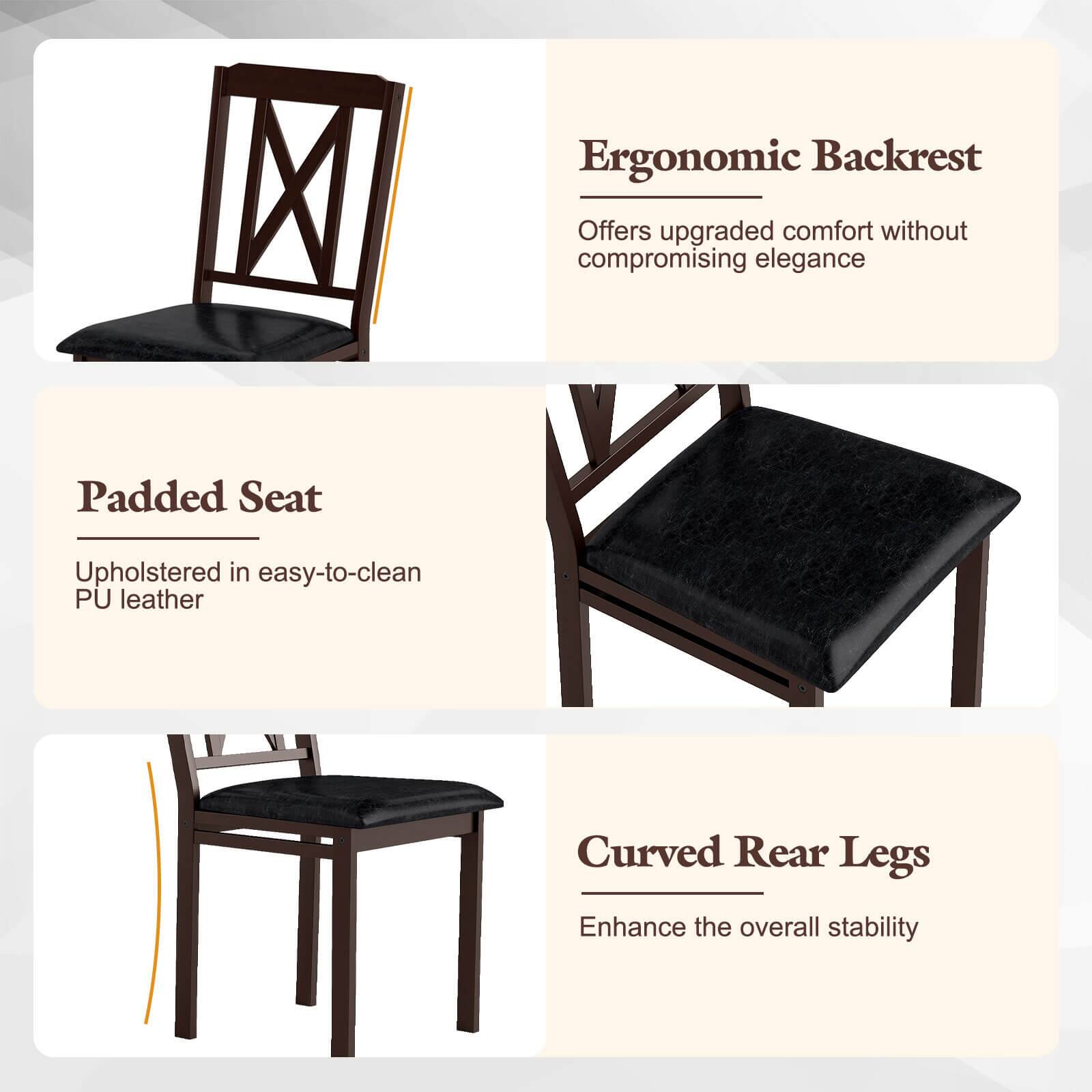 - **Ergonomic Backrest**  
  Offers upgraded comfort without compromising elegance

- **Padded Seat**  
  Upholstered in easy-to-clean PU leather

- **Curved Rear Legs**  
  Enhance the overall stability