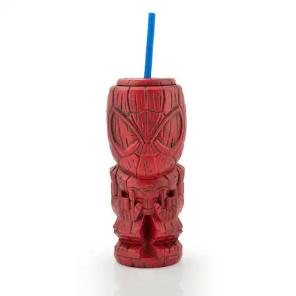 Front. Marvel - Geeki Tikis Marvel Spider-Man Tumbler | Tiki Style Cup | Holds 21 Ounces - Red.