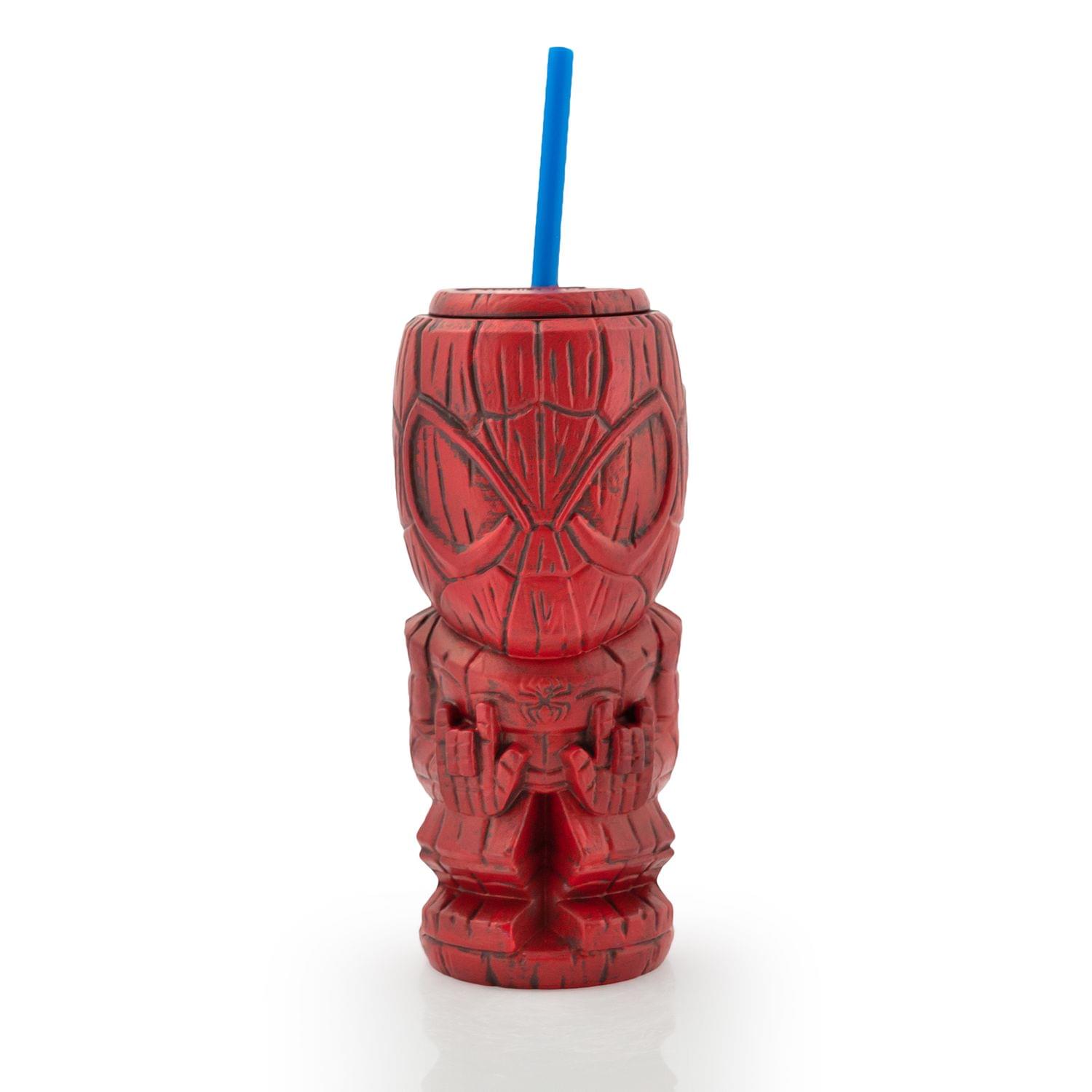 Front. Marvel - Geeki Tikis Marvel Spider-Man Tumbler | Tiki Style Cup | Holds 21 Ounces - Red.