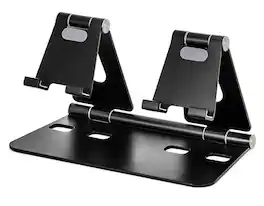 FINEAK - Dual Stand Aluminum Tablet Holder for Desk, Foldable Adjustable Stand Holds 2 Phones or 1 Tablet/Kindle - Black