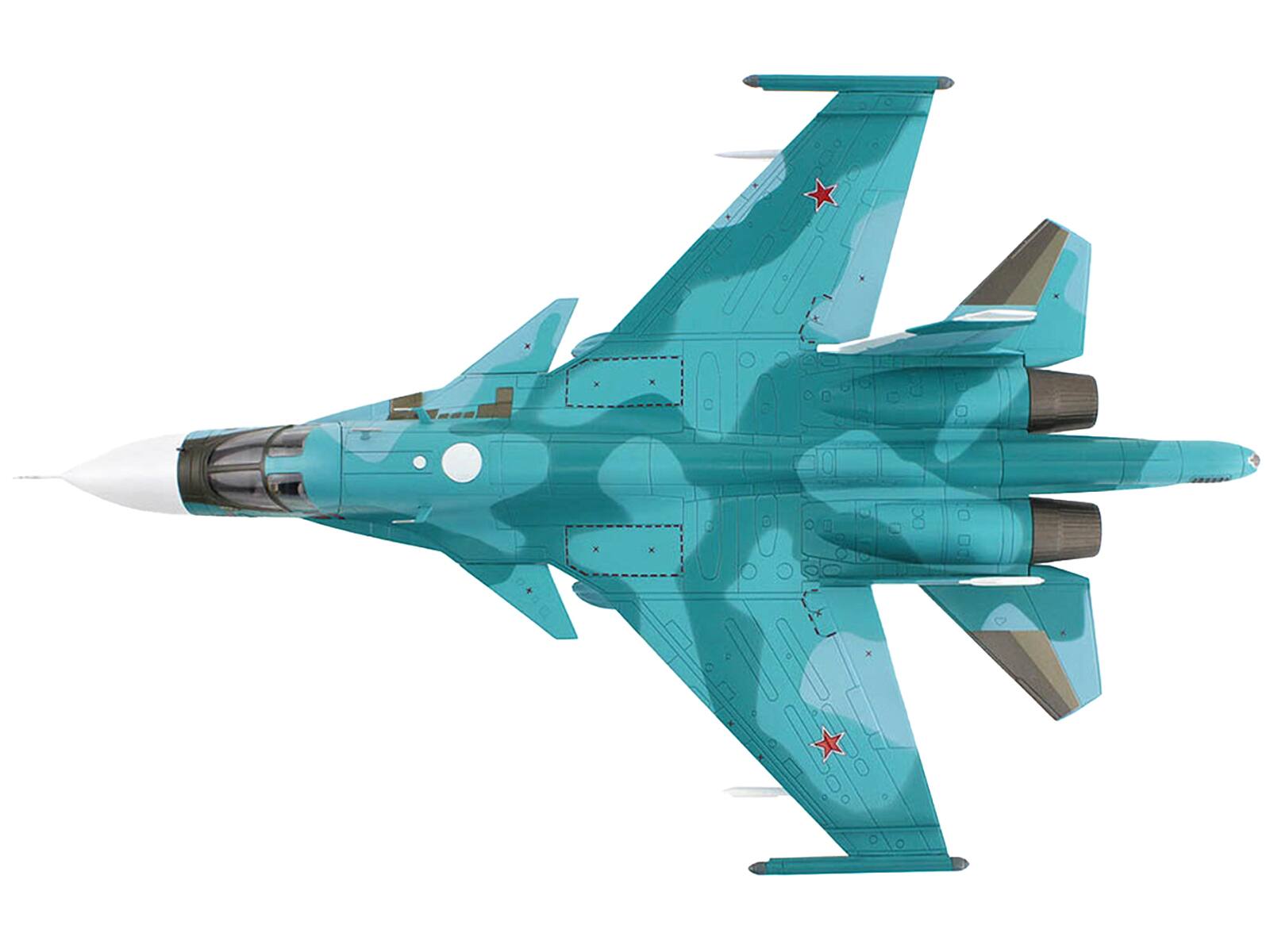 Back. Hobby Master - Sukhoi Su-34 Fullback Battle for Kyiv 277th Bomber Aviation Regiment Khurba Air Base 2022 Russian Air Force 1/72 - Blue, White, Grey.