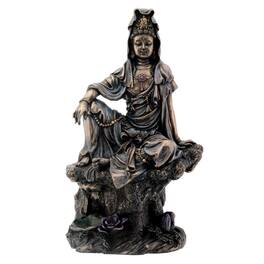 Pacific Trading - 7 Inch Bronze Color Water And Moon Kuan Yin Buddhism Statue Figurine